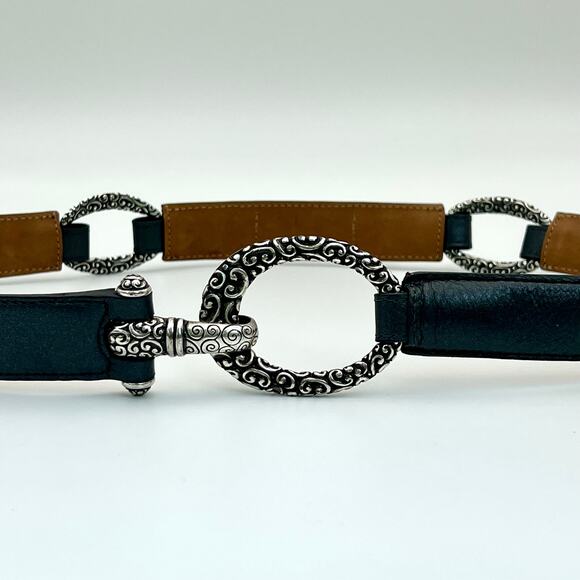 Brighton Gray Leather Belt Womens 38 Oval Ring Hook Closure Classic Style Silver main image 9